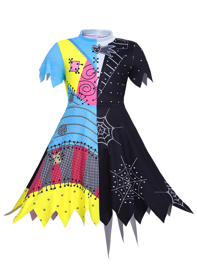 Children's clothing cosplay, Christmas Eve horror female lead, same style spliced jumpsuit, girls' Halloween performance costume
