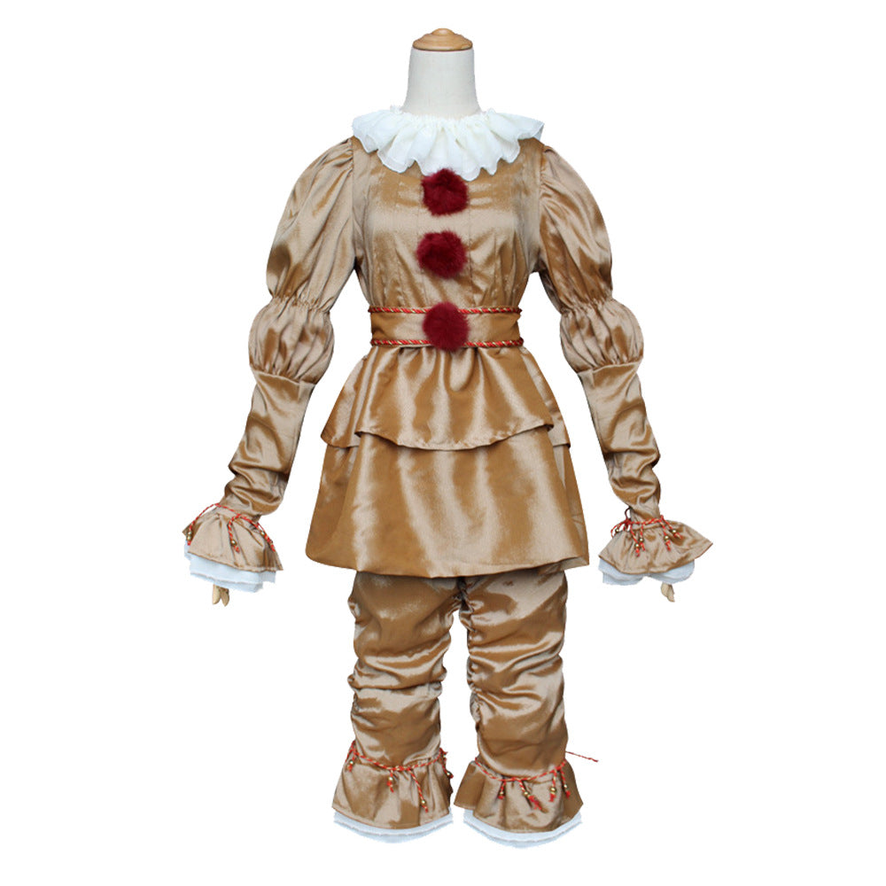 Luxury Silver Horror Clown Costume for Adults, front view on a white background