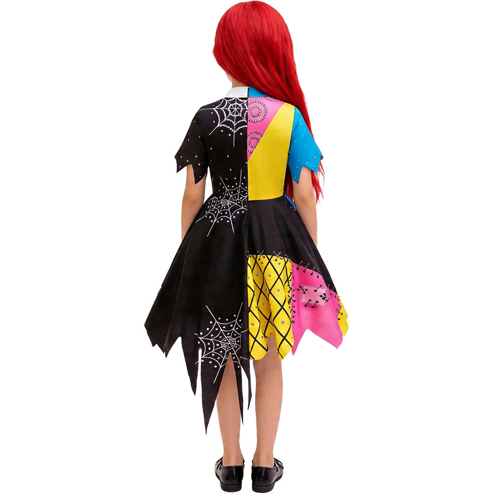 Children's clothing cosplay, Christmas Eve horror female lead, same style spliced jumpsuit, girls' Halloween performance costume