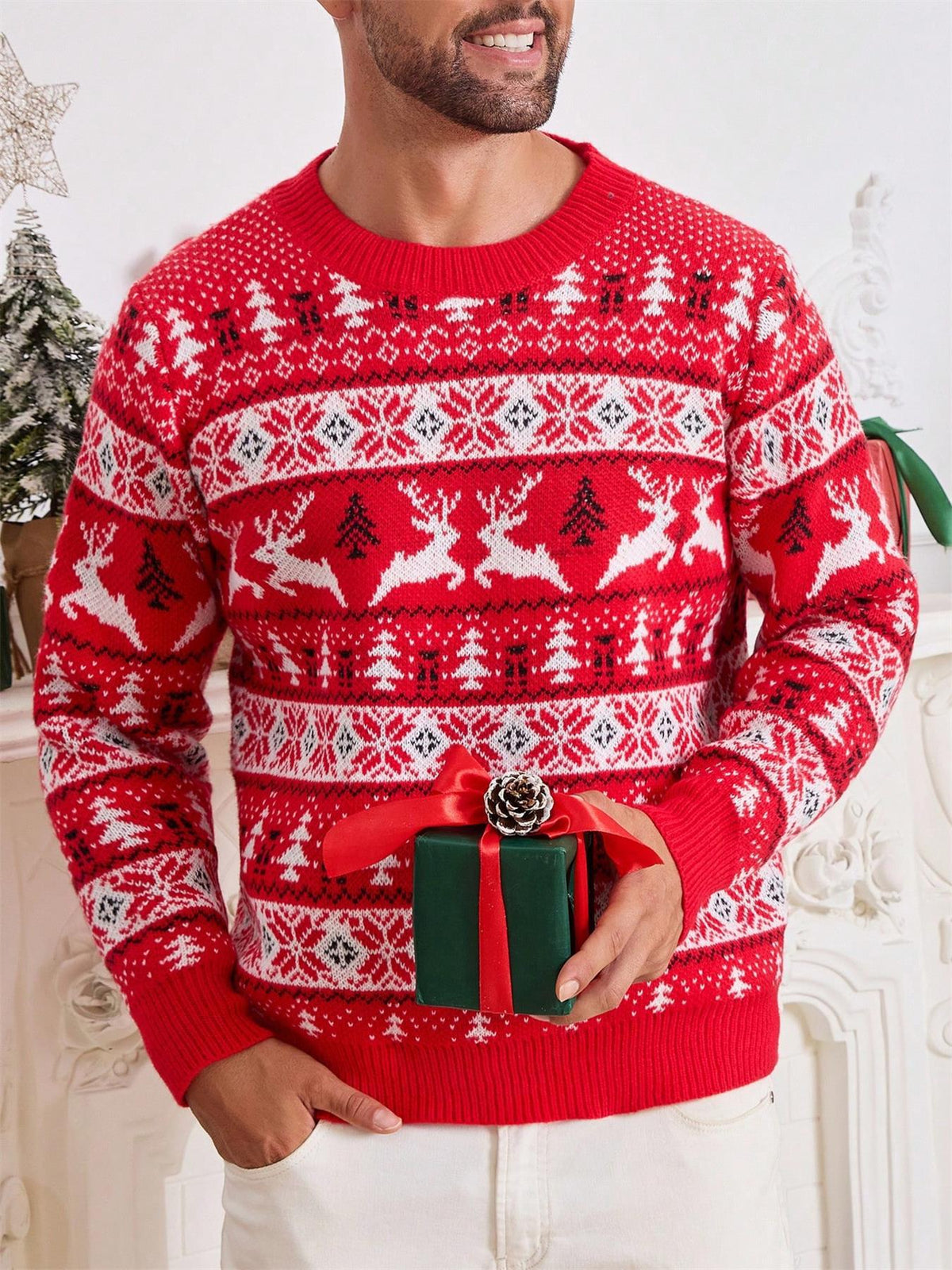 Christmas round neck loose sweater for men