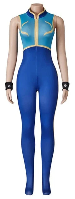 Chun-Li Cosplay Costume Women Blue Cheongsam Dress Street Fighter Halloween