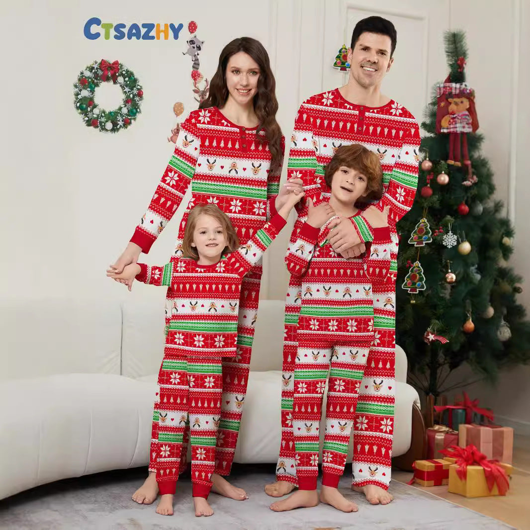 Christmas Deer Snowflake Stripe Printed Matching Family Pajamas Sleepwear