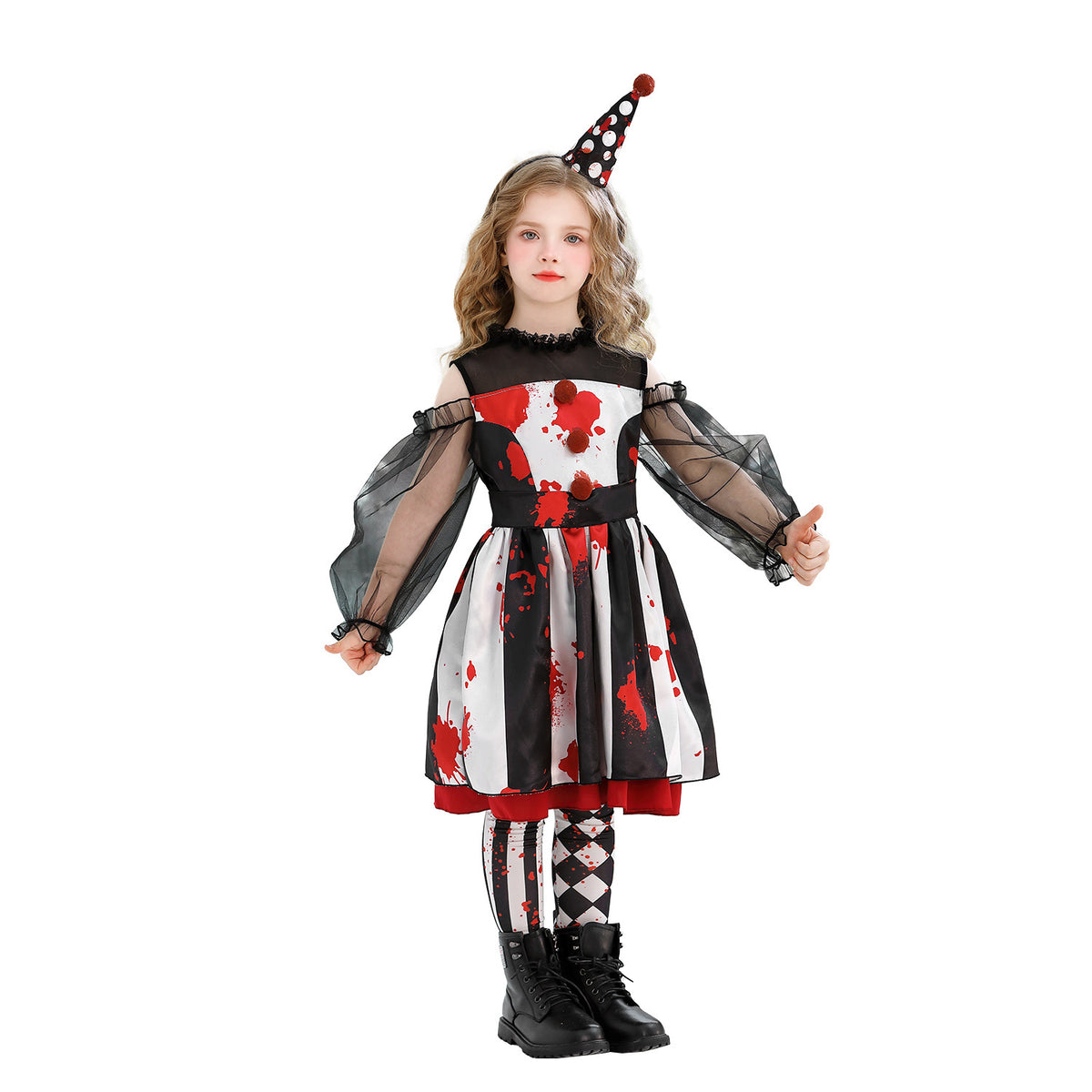 Circus Clown Costume for Girls, product photo 2 on a white background