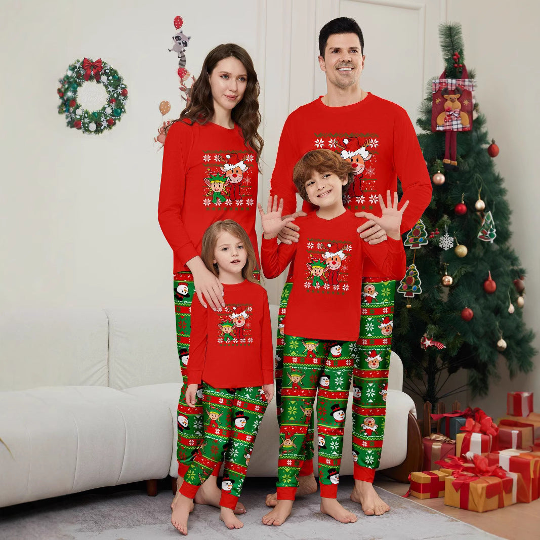 Deer Snowman Stripe Christmas Family Matching Printed Loungewear Pajamas