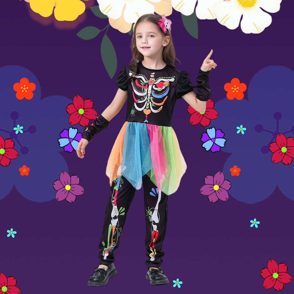 Day of the Dead Skeleton Princess Costume for Girls, costume photo