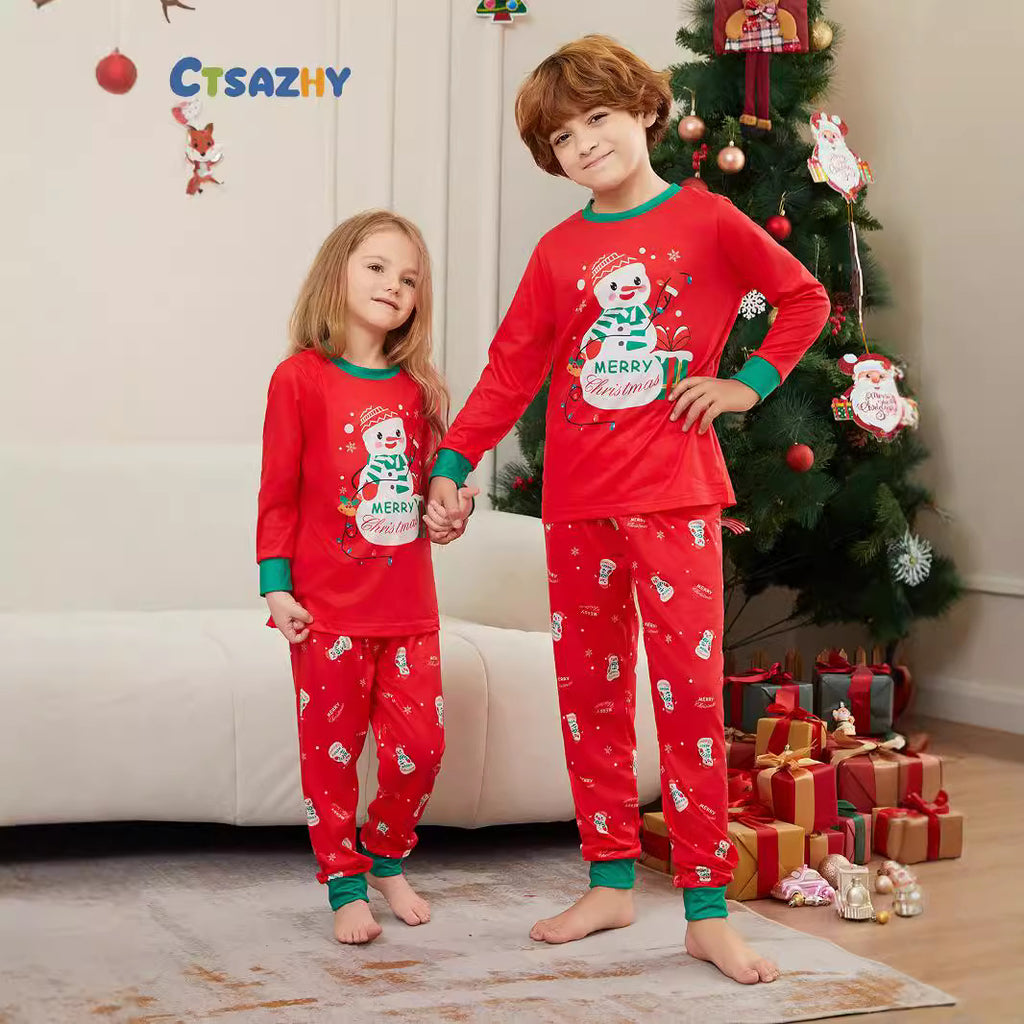 Christmas Snowman Hat Letter Print Family Matching Pajamas Home Wear