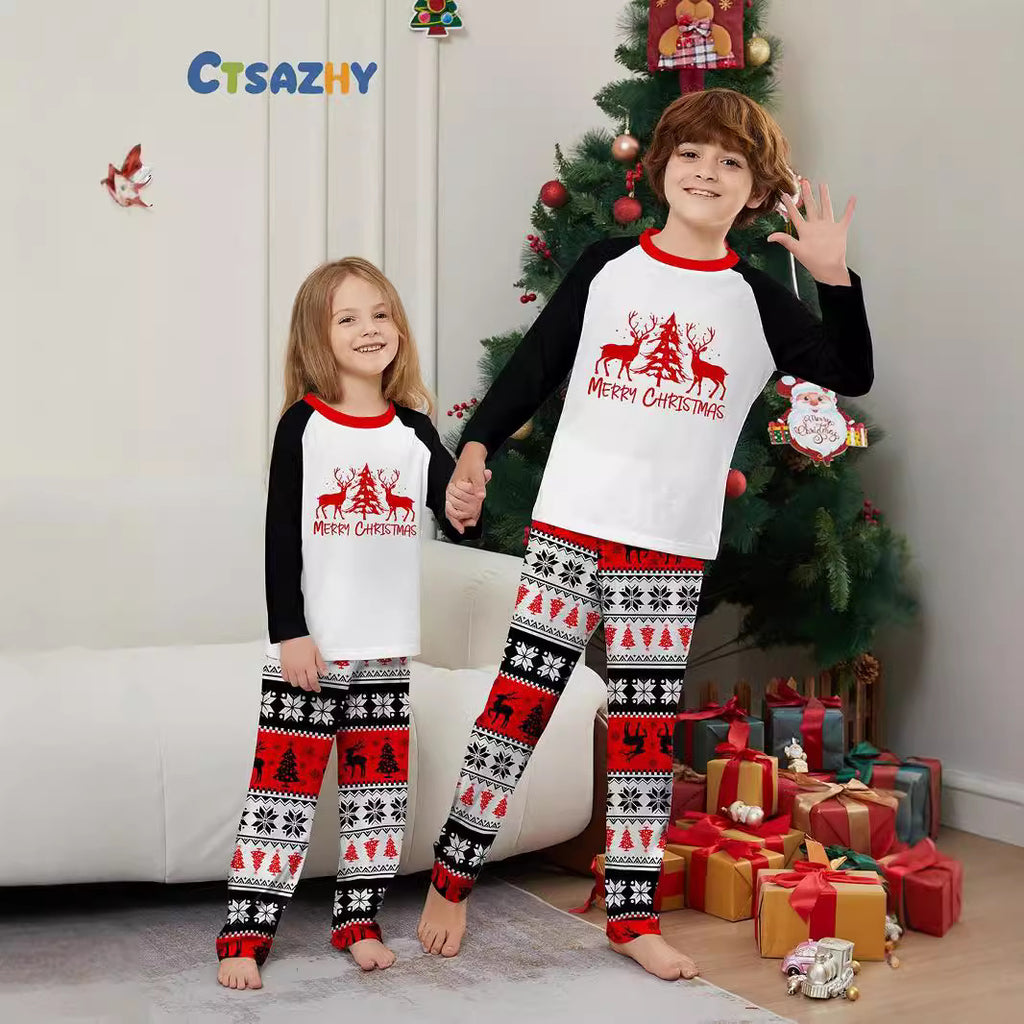 Christmas Deer Snowflake Letter Print Matching Family Pajamas Home Wear