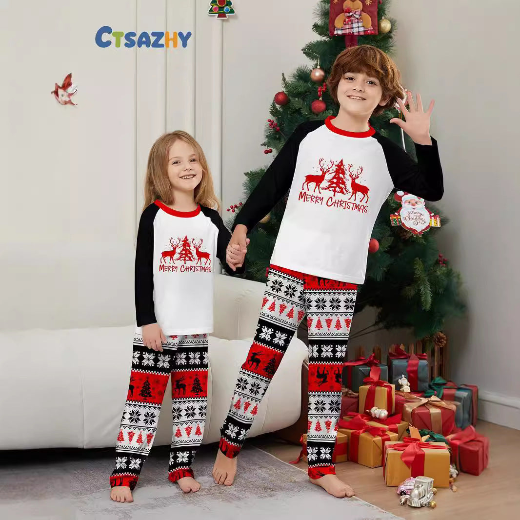 Christmas Deer Snowflake Letter Print Matching Family Pajamas Home Wear