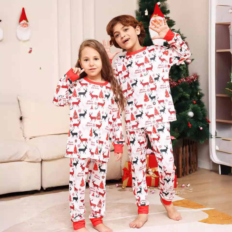 Fashion Letter Cartoon Deer Christmas Family Matching Printed Home Wear Pajamas