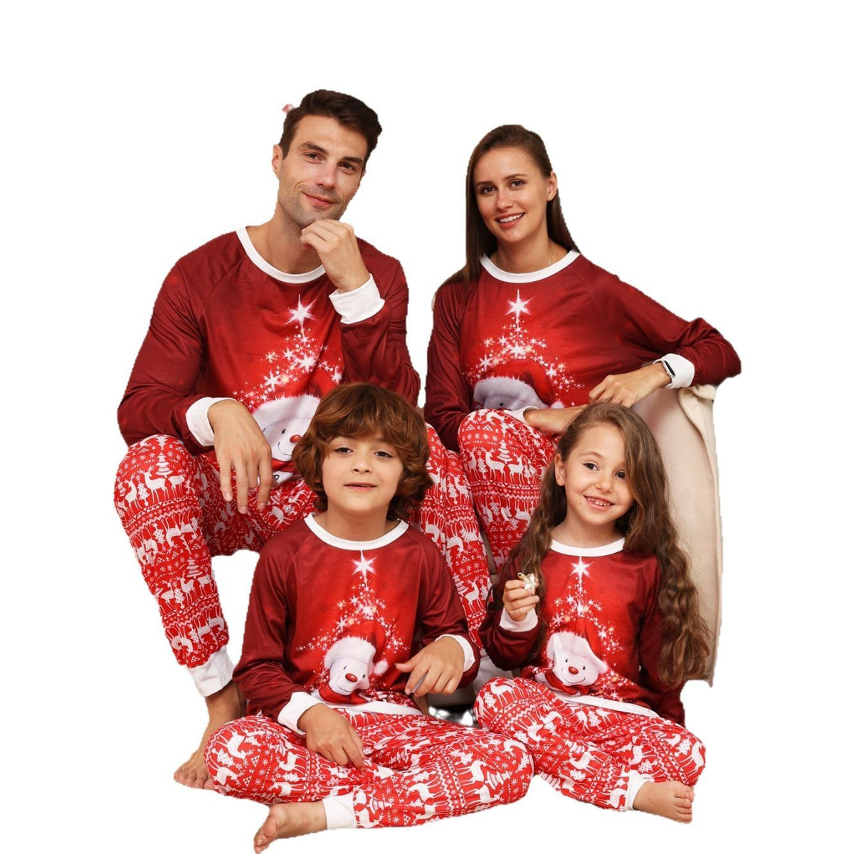 Christmas Cartoon Snowman Deer Print Parent-Child Pajamas Home Wear