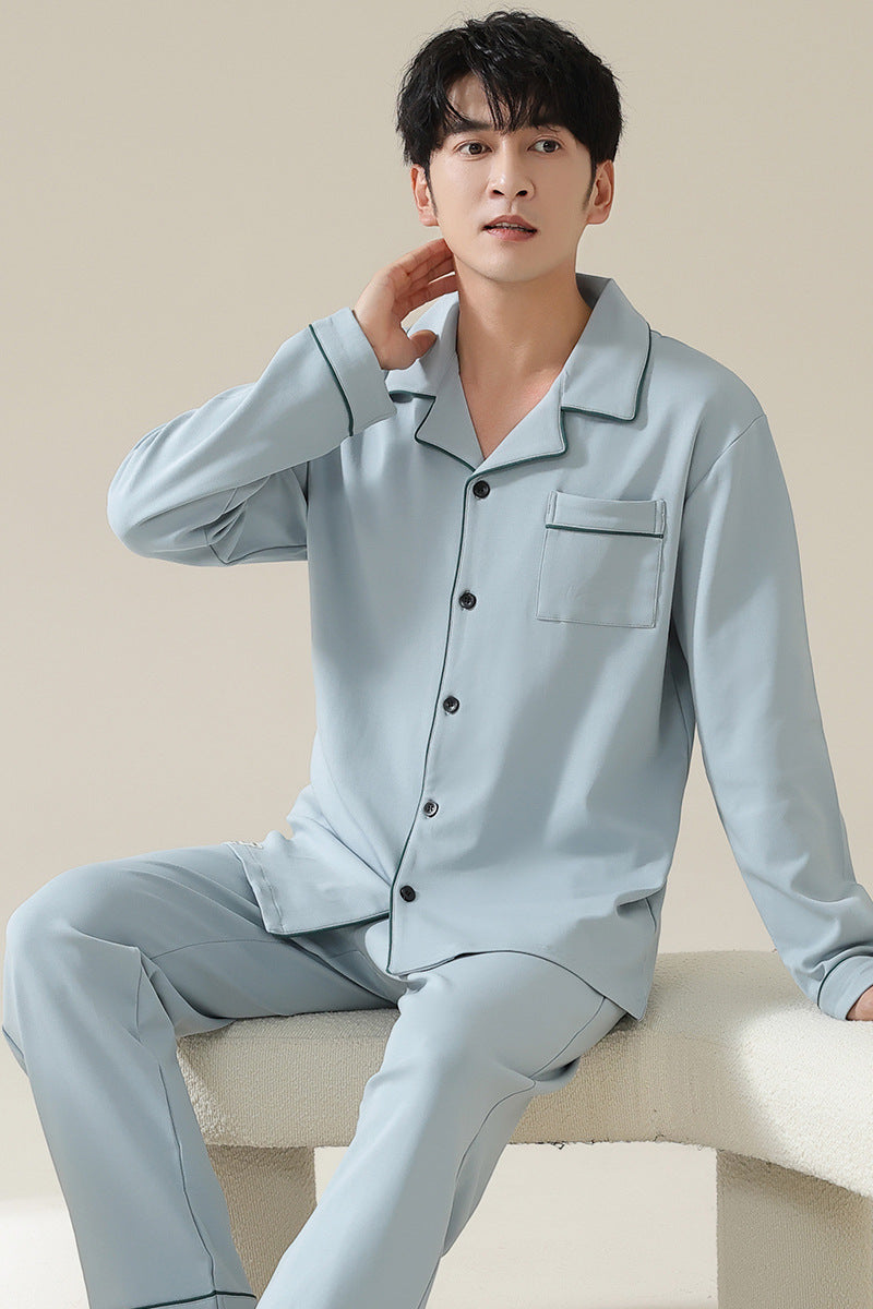 Long sleeved cardigan home wear men's pajamas set