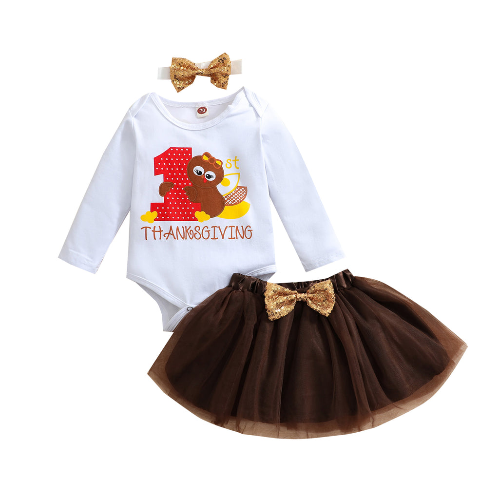 Children Clothing Set For Girls Toddler Infant Turkey Thanksgiving Day Romper