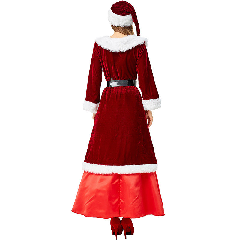 Christmas Queen Costume Wine Red Long Dress Parent Child Matching Holiday