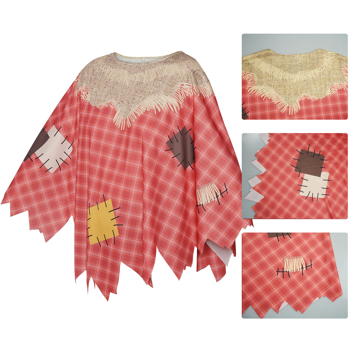 Halloween Scarecrow Cape Cosplay Costume Plaid Cloak Stage Performance Clothing