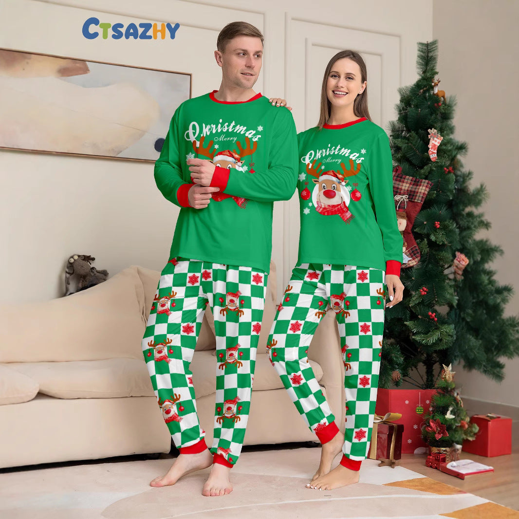 Christmas Deer Letter Plaid Matching Family Pajamas Sleepwear