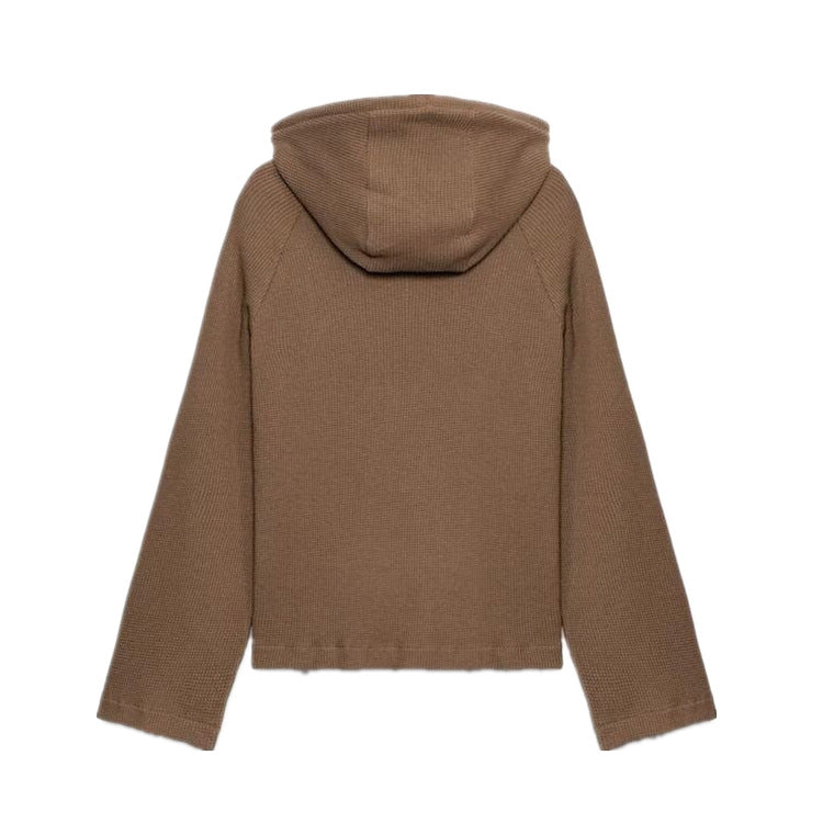 Structured Waffle Hooded Sweatshirt and Straight Wide Leg Casual Pants Set
