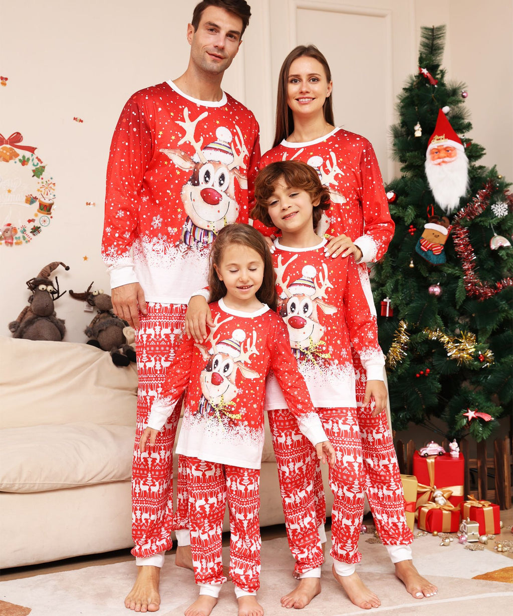 Christmas Cartoon Snowflake Deer Family Matching Pajamas Printed Home Wear Sleepwear