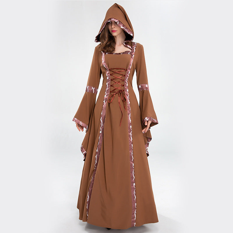Witch Vampire Hooded Medieval Dress for Women, costume photo 4
