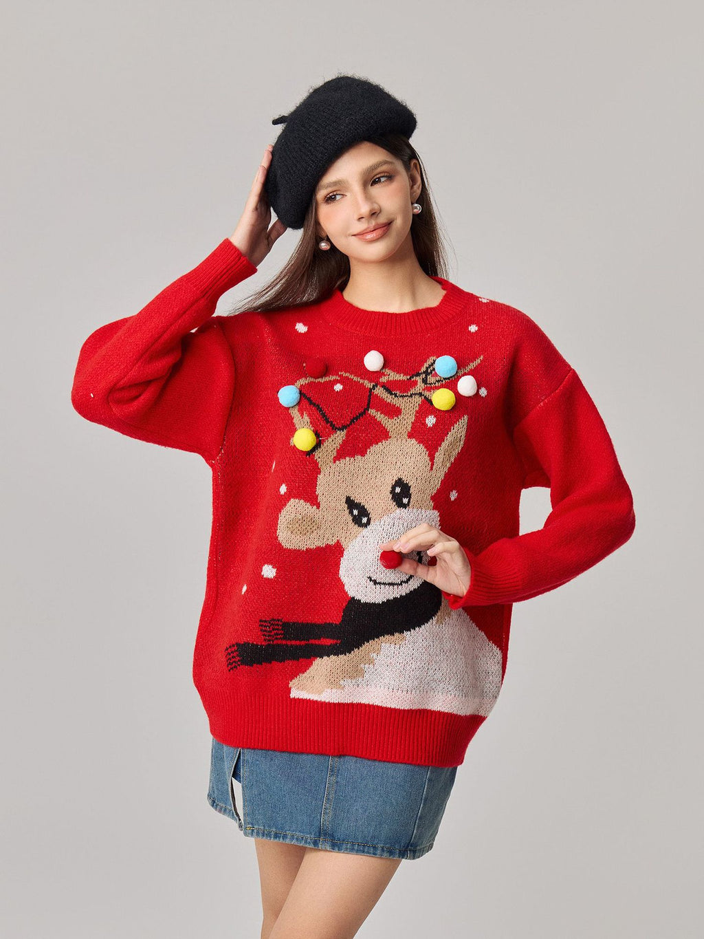 Christmas reindeer cartoon sweater for women