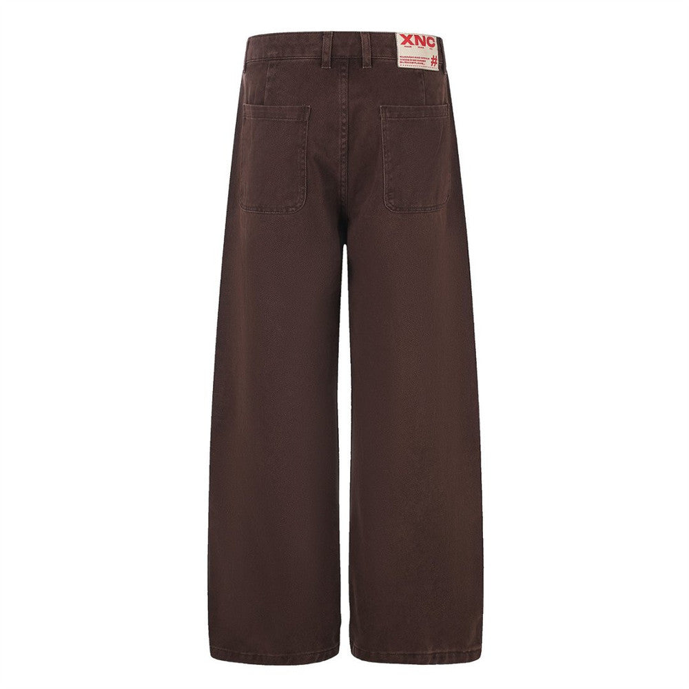 Men's  Retro Distressed Straight Wide-Leg Pants, Vibe Casual Workwear Trousers