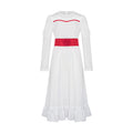 Creepy Ghost Doll Costume for Women, front view on a white background