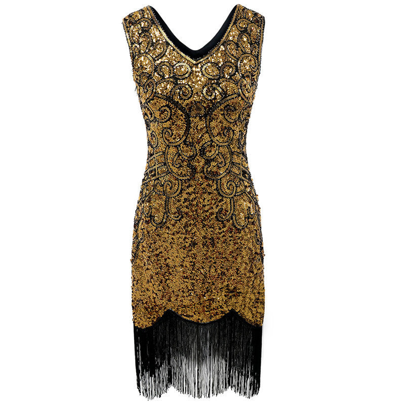 1920s Flapper Gatsby Sequin Fringe Dress for Women, product photo 4 on a white background