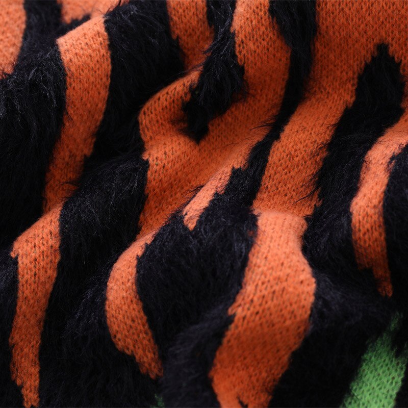 Harajuku Vintage Green Orange Knitted Sweater Men's Street Oversized Jumper Pullover Thick Sweater Grandpa Ugly Sweater Women's