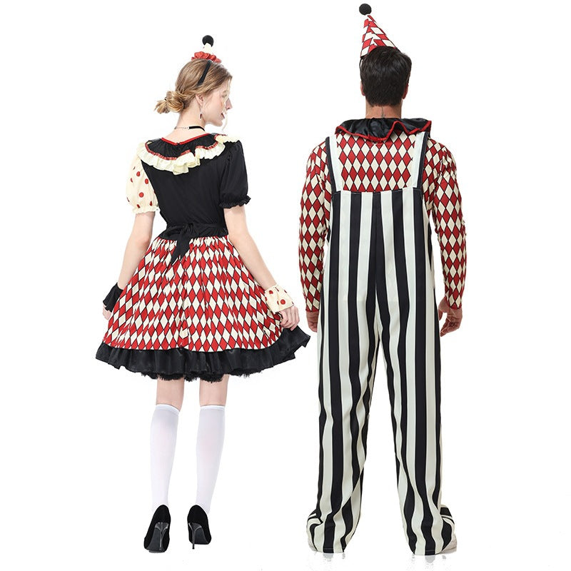 Checkered Clown Couple Costume for Kids and Adults, product photo 4 on a white background