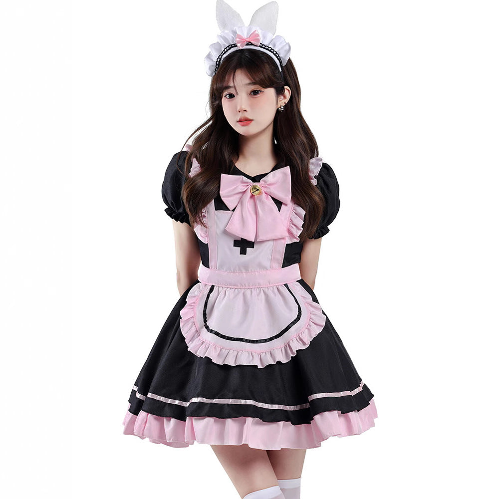 Pink Black Maid Lolita Costume for Women, product photo 2 on a white background