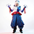 Moonlit Villain Clown Costume for Adults, front view on a white background