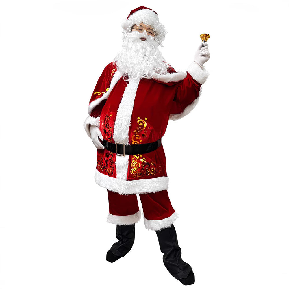 Santa Claus Costume Adult Velvet Christmas Performance Outfit with Beard
