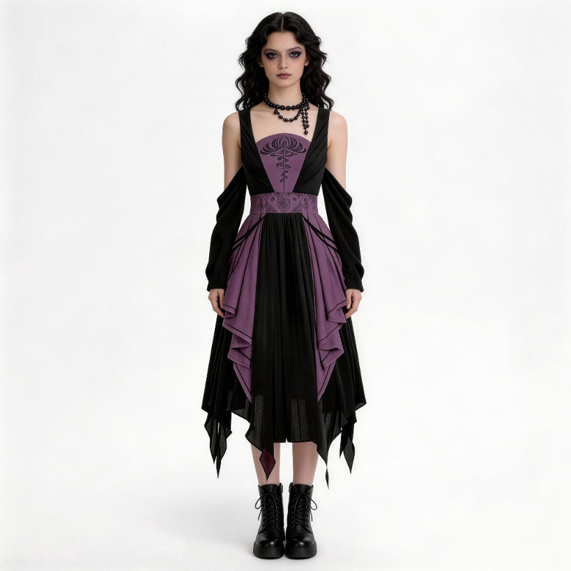 Gothic Vampire Witch Costume for Women, front view on a white background