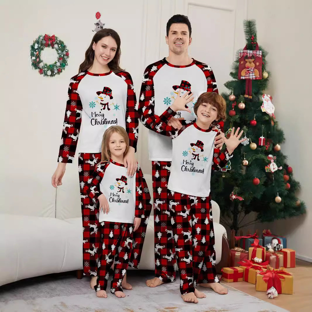 Christmas Snowman Snowflake Letter Printed Pajamas for Family Matching Home Wear