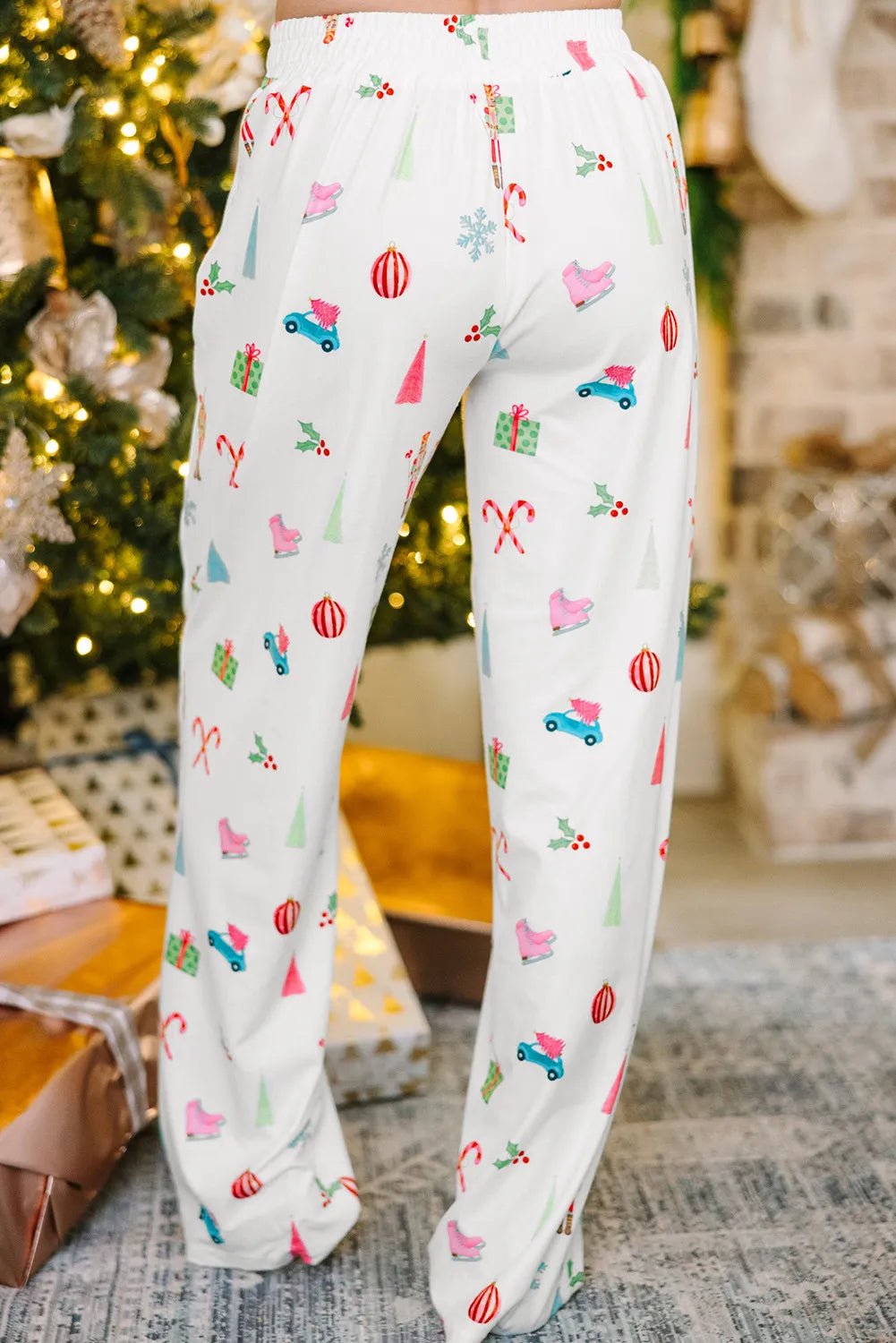 Long sleeved top and long pants two-piece set for women fashionable Christmas printed pajamas set for women