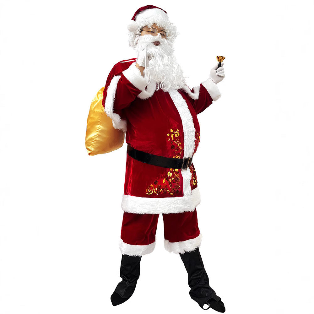 Santa Claus Costume Adult Velvet Christmas Performance Outfit with Beard