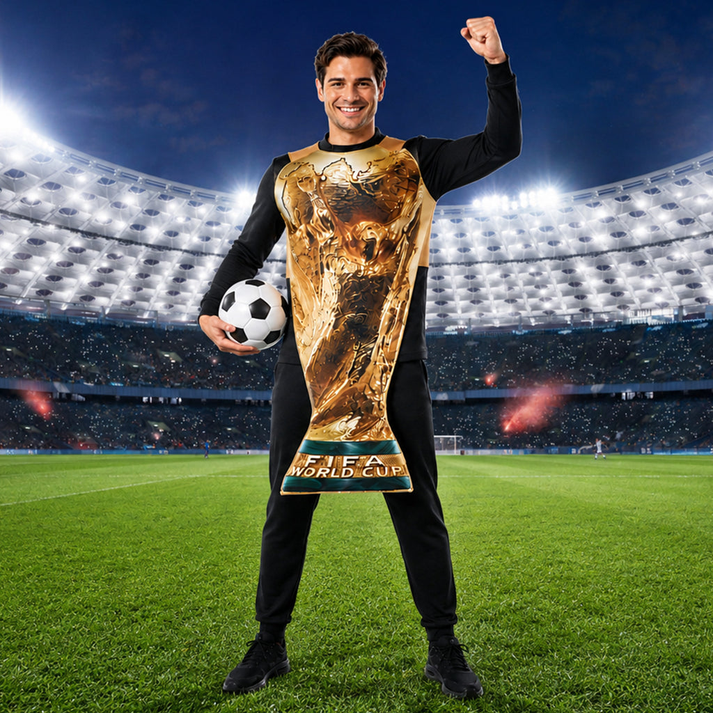 World Cup Fan Costume Cosplay Party Outfit with Trophy Replica, Match Viewing Accessories