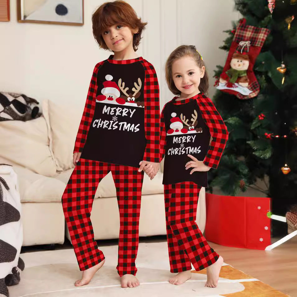 Letter Checkered Christmas Family Matching Printed Loungewear Pajamas