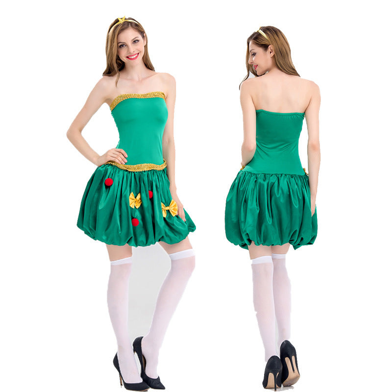 Christmas Green Christmas Tree Sleeveless Cake Dress Cosplay Santa Princess Dress Party