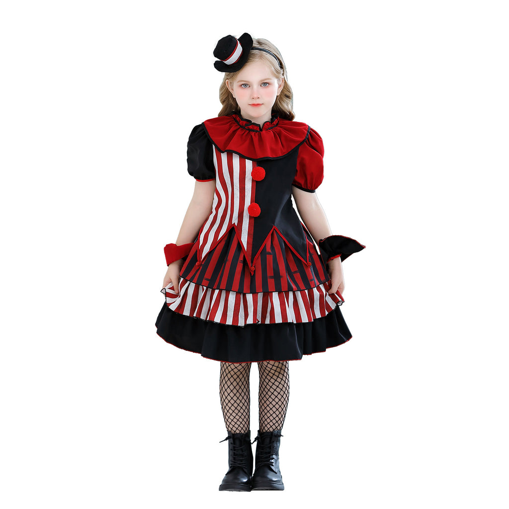Circus Clown Costume for Girls, front view on a white background