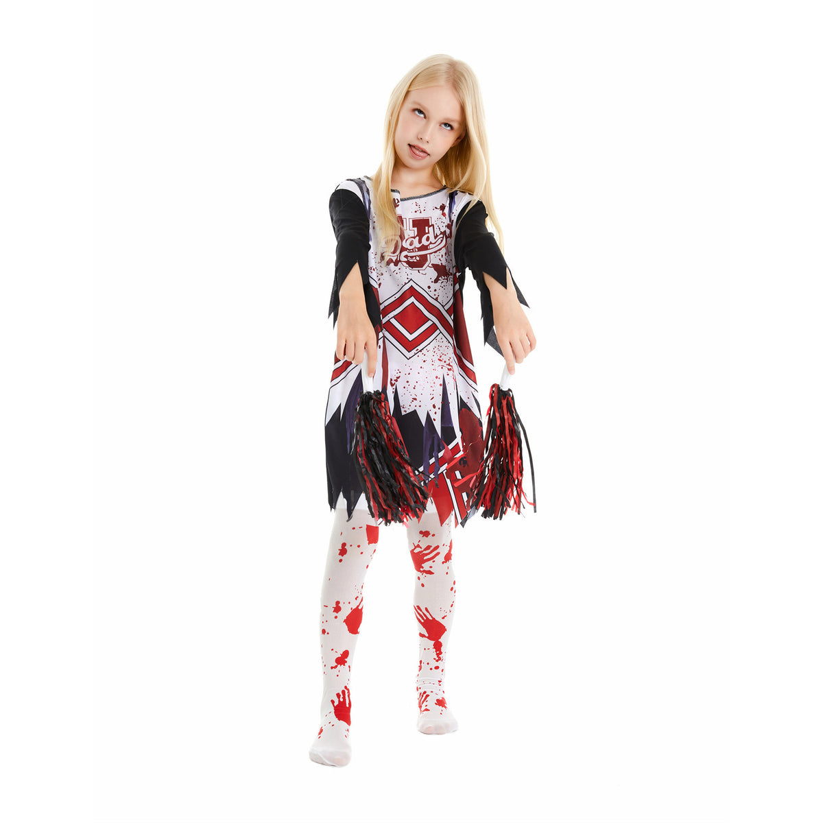Zombie Cheerleader Costume for Girls, product photo 2 on a white background