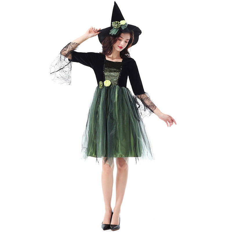 Halloween Costume Party Movie Character Performance Costume Witch Green Elf Dark Spider Witch Tutu Dress