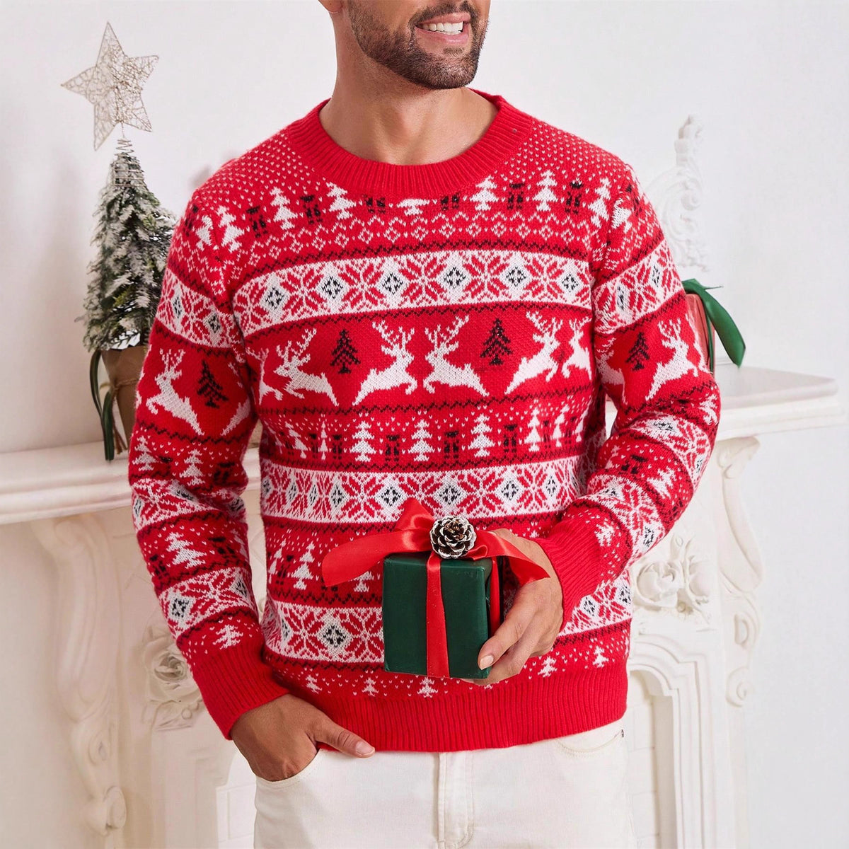 Christmas round neck loose sweater for men