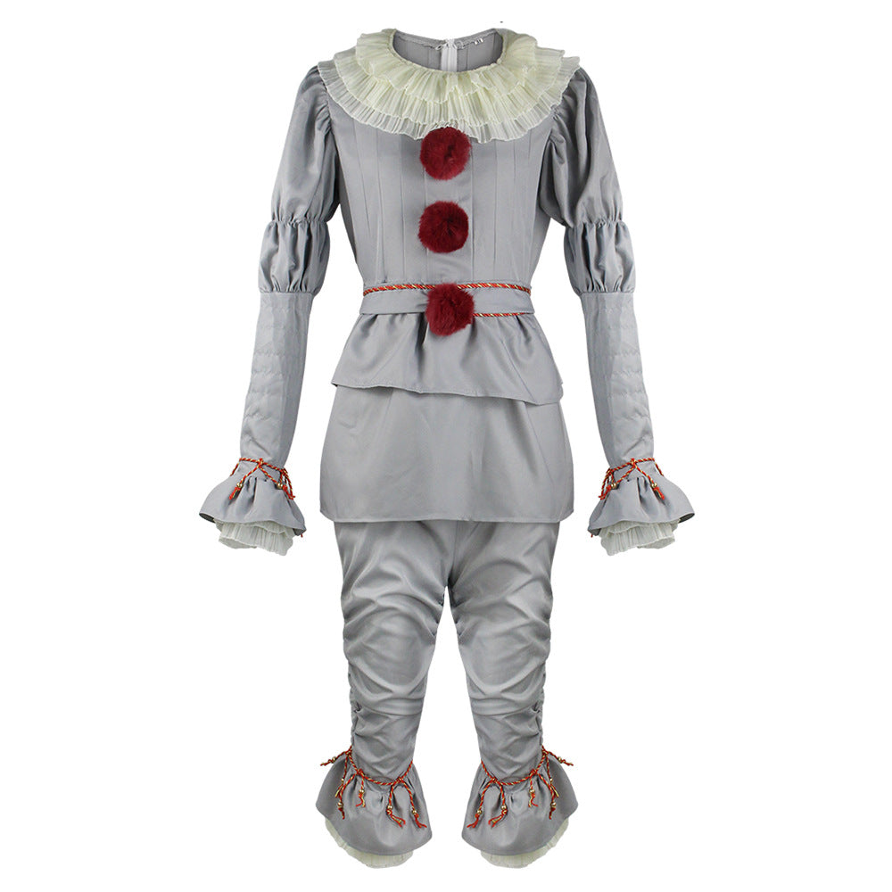 Luxury Silver Horror Clown Costume for Adults, product photo 3 on a white background
