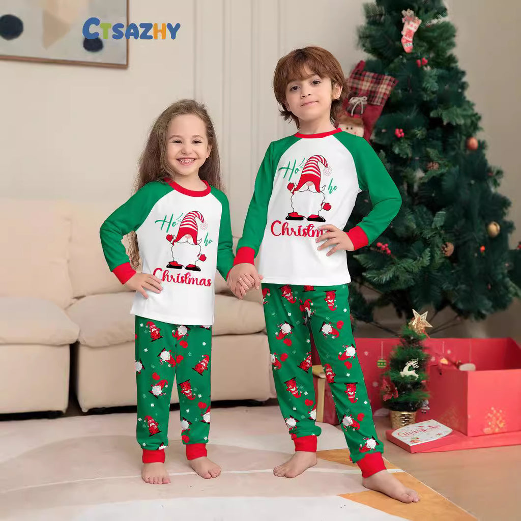 Christmas-themed Family Matching Pajamas with Santa Claus, Letters, and Snowflake Print Home Wear