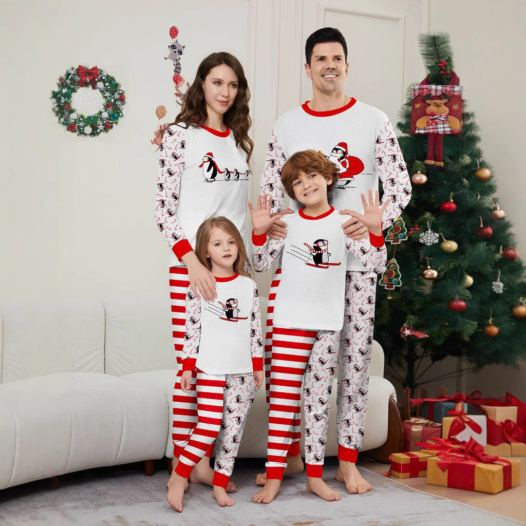 Christmas Penguin Candy Cane Stripe Printed Family Matching Pajamas Sleepwear