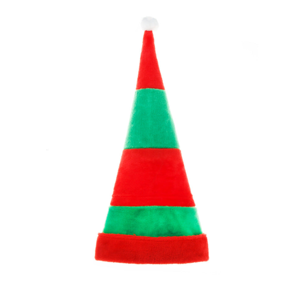 Long Red and Green Striped Plush Christmas Hat, Festive Decoration Elf Hat, Curved Clown Hat for Party