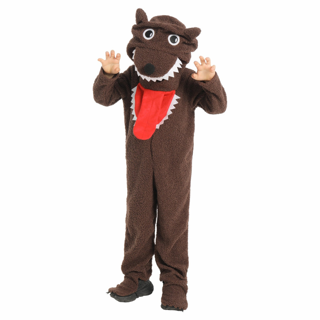 Brown Wolf Animal Costume for Kids, front view on a white background