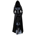 Hooded Skull Witch Wizard Dress for Women, front view on a white background