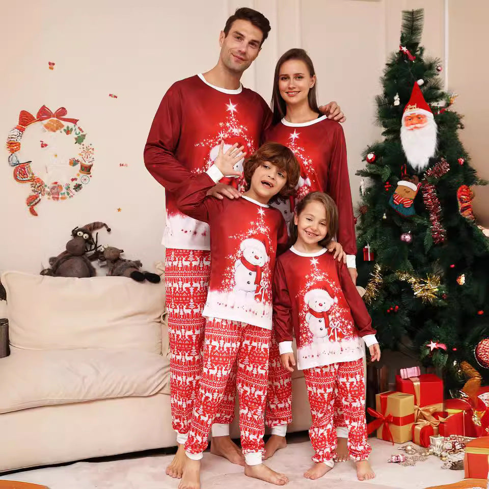 Christmas Cartoon Snowman Deer Print Parent-Child Pajamas Home Wear