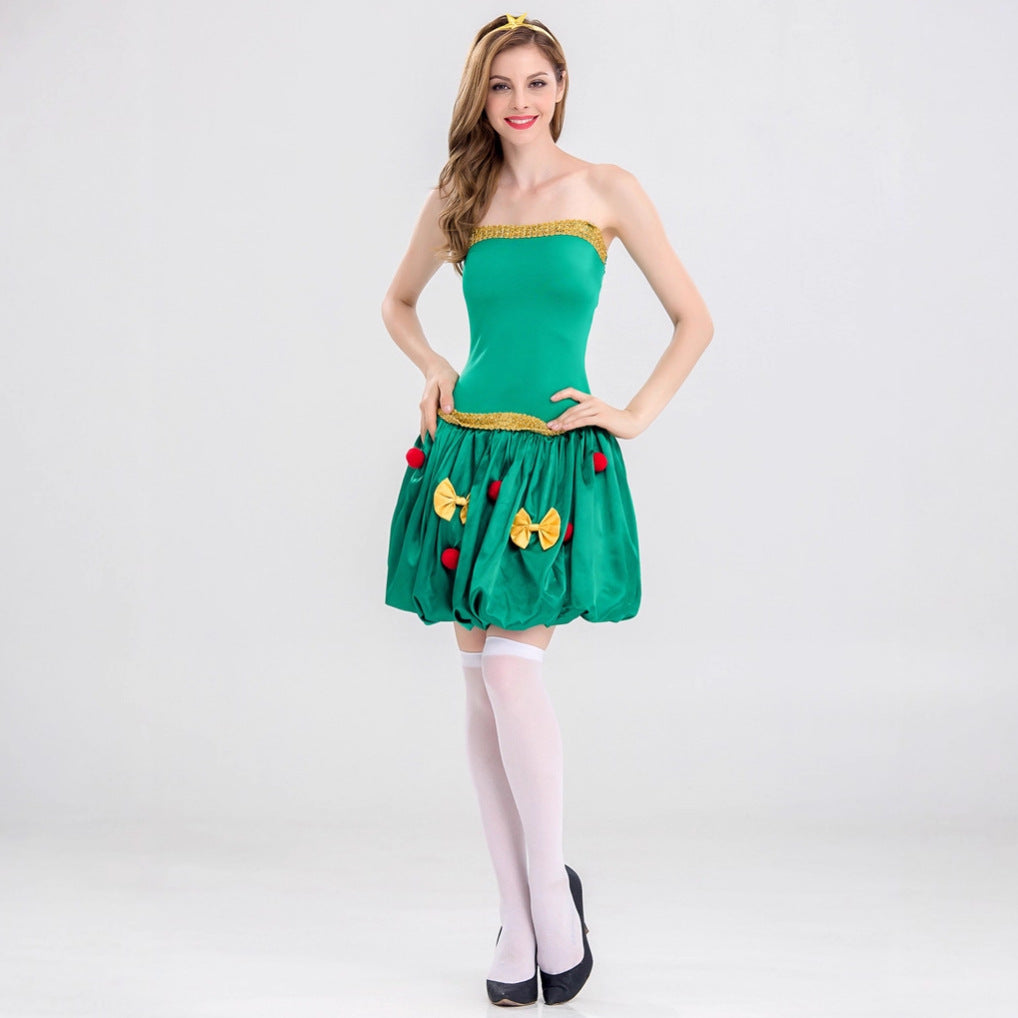 Christmas Green Christmas Tree Sleeveless Cake Dress Cosplay Santa Princess Dress Party